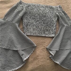 Stylish Black and White Gingham Off-Shoulder Crop Top